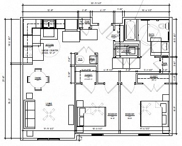 Floor plan for 2 beds, 1 bath, 911 sqft